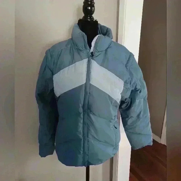 Columbia Women's Colorblocked Blue and Gray Down Puffer Jacket  L - Picture 2 of 15